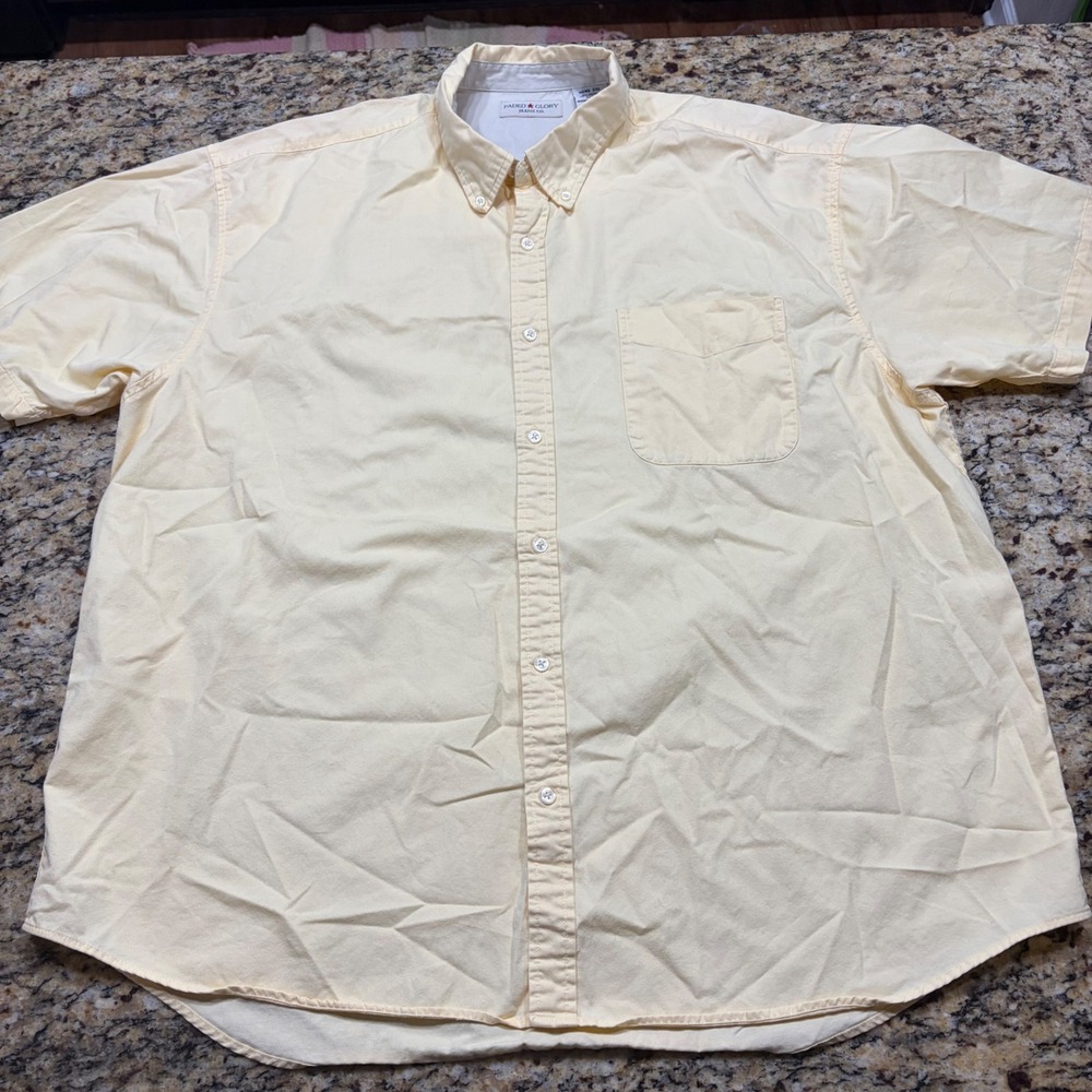 Vintage Faded Glory Mens 2XL Yellow Short Sleeve Button Down Shirt Pocket Top